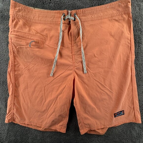Patagonia Swim Trunk Men Board Shorts Adult Swimming Size 36 Orange Drawstrings - Picture 1 of 16